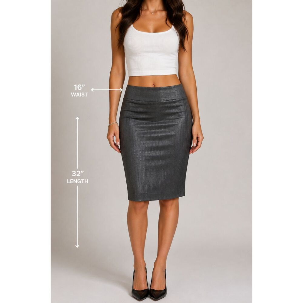 Charlotte Russe Dark Gray Y2K Pinstripe High-Waist Skirt Secretary Slit Medium
